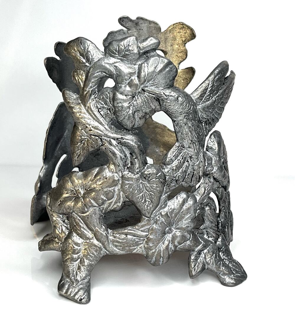 Carson Hummingbird Jar Candle Holder 4.25" Pillar Floral Silver Metal 5.5" Tall